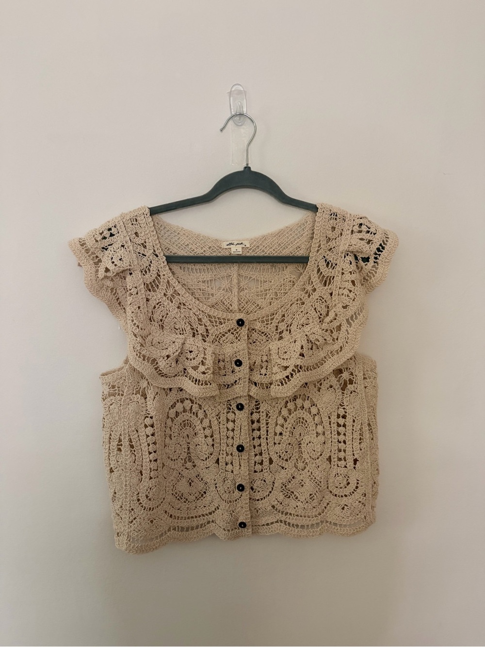 Ultra Pink Beige Crochet Button-Front Shell Top